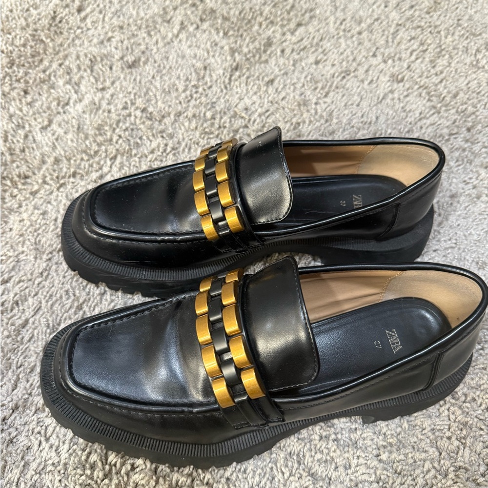 Zara Black and Gold Women’s Loafers